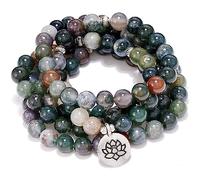 Tibetano 108 Cuentas Collar Malla, Buda Rosario Rosario Mala Pulsera Meditación Meditación Meditación Joyería de Piedra Natural con Colgante, Colgante de Brazalete Natural Multicolor Collar para