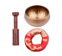 Tibetano Canto Tazón Conjunto de Meditación Curación ygá Relajación de Metal Hecho a Mano Tazón y Cojín Suave y Delantero de Madera Mini Tamaño (Cachón y delantero de 3 pulgadas