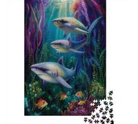Tiburón bebé en un Arrecife de Coral-Estilo Puntillismo Rompecabezas para Adultos || De Diversión Familiar 70x50cm/1000pcs