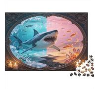 Tiburón Blanco Grande Puzzle de 1000 Piezas Juego de Puzzle 1000 Piezas Cartón para Adultos Mundo Océano y Arrecife Relajación Decoración Regalo 38x26cm/1000pcs