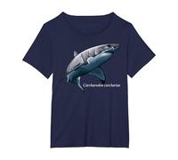 Tiburón Blanco, Nombre Carcharodon, Divertido Scuba Diver Tauch Camiseta, Mujer Tallas Grandes, Azul Marino, 1XL Grande