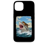Tiburón de montar perro, divertido tiburón mordedor, tiburón y perro Carcasa para iPhone 13