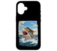 Tiburón de montar perro, divertido tiburón mordedor, tiburón y perro Carcasa para iPhone 16