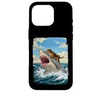 Tiburón de montar perro, divertido tiburón mordedor, tiburón y perro Carcasa para iPhone 16 Pro