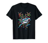 Tiburón de Papá Noel para hombre con cuernos de reno y luces Camiseta