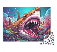 Tiburón Feroz Estilo Buceo Oceánico Puzzle de 1000 Piezas Papel Puzzle para Adultos Puzzle para Toda la Familia Relajación Decoración Regalo 52x38cm/1000pcs