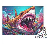 Tiburón Feroz Fondo Coral Marino Puzzle de 1000 Piezas Papel para Adultos Puzzle para Toda la Familia Relajación Regalo Decoración 38x26cm/1000pcs
