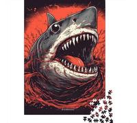 Tiburón Feroz Puzzle de 1000 Piezas Papel para Adultos Arte Oceánico Puzzle para Toda la Familia Relajación Enfoque Decoración Regalo 38x26cm/1000pcs