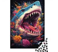 Tiburón Feroz Puzzle de 1000 Piezas Papel para Adultos Diseño Arte Floral Relajación Enfoque Regalo Familiar 38x26cm/1000pcs