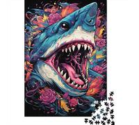 Tiburón Feroz Puzzle de 1000 Piezas Papel Puzzle para Adultos Estilo Ilustración Colorida Relajante Mejora Concentración Decoración Regalo Hogar 38x26cm/1000pcs