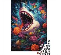 Tiburón Feroz Puzzle de 1000 Piezas para Adultos Flores Coloridas Bajo el Agua Relajante Concentración Decoración Hogar Regalo Familiar 38x26cm/1000pcs