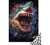 Tiburón Feroz Puzzle de 1000 Piezas Puzzle para Adultos Diseño Abstracto Artístico Relajación Diversión Familiar Decoración Regalo 70x50cm/1000pcs