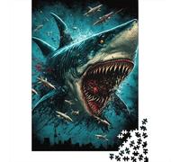 Tiburón Feroz Puzzle de 1000 Piezas Puzzle para Adultos Escena del océano Profundo Papel Antiestrés Familiar Decoración Regalo 38x26cm/1000pcs
