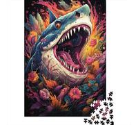 Tiburón Feroz Puzzle para Adultos Puzzle de 1000 Piezas Material de Papel Coral Colorido Escena Submarina Relajación Mejora Enfoque Decoración para el hogar Regalo 52x38cm/1000pcs