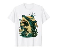 Tiburón Feroz rompiendo Olas | Arte náutico Vintage del Tatuaje Camiseta