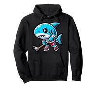 Tiburón Lindo Jugando Hockey Hielo Sudadera con Capucha