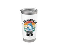 Tiburón lindo retro I Can't Imagine Life Without Books Vaso térmico de acero inoxidable de doble pared
