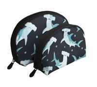 Tiburón Martillo Acuarela, Bolsa de Maquillaje de Concha, Monedero pequeño para Mujer, Bolsa de artículos de tocador, Bolsa de cosméticos, 2 Piezas