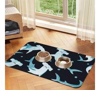 Tiburón Martillo en Acuarela,Tapete para Comida de Mascotas, manteles Individuales de Cuero sintético para Gatos y Perros,30x45cm