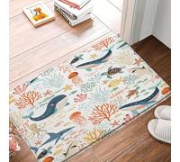 Tiburón Océano Azul Animal Tiburón Ballena Turtle Medusa Estrella De Mar Peces Tropicales Coral Mundo Submarino Colorido Alfombra Alfombra Baño Resistente Alfombrilla De Baño para 40X60Cm