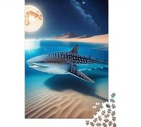 tiburón Puzzle De 1000 Trozos Papel Grueso Whale tiburón Moon Beach Rompecabezas Compatible con Tabla Entretenimiento Fin De Semana Ocio En Casa 52x38cm/1000pcs