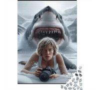 tiburón Puzzle De 1000 Trozos tiburón & Kid Snow Papel Grueso Rompecabezas Compatible con Tabla Personas Que Aman Entrenamiento Cerebral 38x26cm/1000pcs