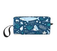 Tiburón Sonriente Animales Marinos Océano Peces Estrella De Mar Azul, Bolsa de Maquillaje Bolsa de cosméticos Bolsa de artículos de tocador de Viaje portátil Bolsa de Maquillaje