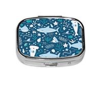 Tiburón Sonriente Animales Marinos Océano Peces Estrella De Mar Azul, Pastillero cuadrado para bolsillo o monedero, pequeño contenedor de pastillas, organizador de pastillas de viaje