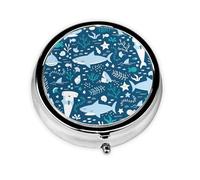 Tiburón Sonriente Animales Marinos Océano Peces Estrella De Mar Azul, Pastillero, Pastillero redondo Pequeño contenedor de pastillas Organizador de pastillas de viaje