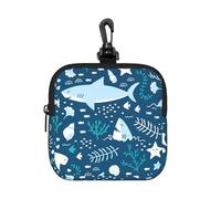 Tiburón Sonriente Animales Marinos Peces Estrella de mar Azul,Bolsa de Almacenamiento Cuadrada con Cremallera, Monedero de Neopreno, Carteras pequeñas, Monedero pequeño, Monedero