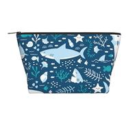 Tiburón Sonriente Animales Marinos Peces Estrella De Mar Azul, Bolsa de artículos de tocador Bolsa de Maquillaje Bolsa de cosméticos Bolsa de artículos de tocador de Viaje portátil