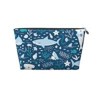 Tiburón Sonriente Animales Marinos Peces Estrella De Mar Azul, Bolsa de artículos de tocador Bolsa de Maquillaje Bolsa de cosméticos Bolsa de artículos de tocador de Viaje portátil