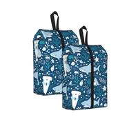Tiburón Sonriente Animales Marinos Peces Estrella de mar Azul， Bolsas de Viaje para Zapatos (Paquete de 2), Bolsas Impermeables para Guardar Zapatos, Organizador de Zapatos para Viajes y hogar.
