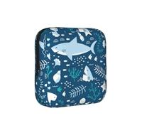Tiburón Sonriente Animales Marinos Peces Estrella de mar Azul,Bolsas para Guardar compresas sanitarias, Bolsas para la menstruación para Mujeres y Adolescentes.