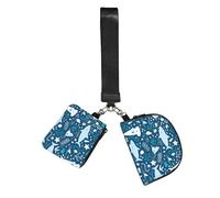 Tiburón sonriente Animales marinos Peces Estrella de mar Azul,Bolso de muñeca para deportes al aire libre, monedero portátil, cartera de muñeca con llavero desmontable