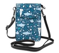 Tiburón sonriente Animales marinos Peces Estrella de mar Azul,Bolsos para celular para mujer, bolsos pequeños cruzados - Cartera para celular de cuero sintético con ranuras para tarjetas de crédito