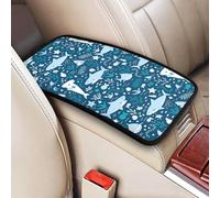 Tiburón sonriente Animales marinos Peces Estrella de mar Azul,Funda para reposabrazos de consola central de vehículo, almohadilla suave y cómoda para pasamanos de coche, cojín universal