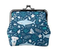 Tiburón Sonriente Animales Marinos Peces Estrella de mar Azul,Monedero de Piel sintética, Carteras pequeñas, Monedero con Cierre de Broche