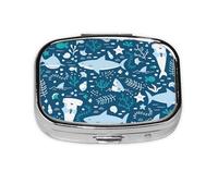 Tiburón sonriente, animales marinos, peces, estrella de mar, azul, pastillero, 2 compartimentos, organizador portátil