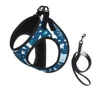 Tiburón Sonriente Animales Marinos Peces Estrellas de mar Azul,Arnés para Mascotas, arnés Reflectante Ajustable para Perros,L
