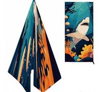 Tiburón Toalla Playa, Océano Micro Fibra, con Diseño & Color, Suave Anti Arena para Niña, Mujer, Sol, Verano 180X80cm K-498