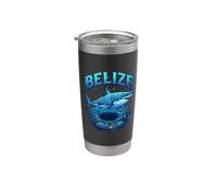 Tiburón tropical de Belice con símbolos mayas y gran agujero azul Vaso térmico de acero inoxidable de doble pared