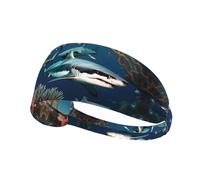 Tiburones bajo el mar imagen elástica ejercicio diadema cabeza corbata, diadema para hombres y mujeres, banda para el pelo para yoga fitness