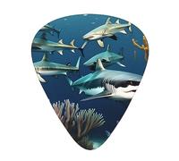 Tiburones bajo el mar Púas de guitarra elegantes y duraderas, tres tipos de púas de guitarra finas, medianas y pesadas (12 piezas), adecuadas para guitarra, bajo, guitarra eléctrica, ukelele,