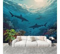 Tiburones Del Mundo Submarino Fotomurales Pared Papel Pintado 300x210 cm Azul Tejido No Tejido Fotomurales Dormitorio Para la sala Decoración de pared tipo póster Fondo De Pantalla