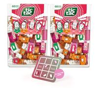 Tic Tac Strawberry Mix Pack Doble - 60 Mini Cajas por Pack (4 Sabores) + Juego de Tres en Raya - 120 Caramelos para Fiestas Infantiles, Detalles, Piñatas y Sorpresas Dulces