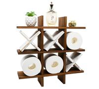 Tic Tac Toe - Soporte de papel higiénico de madera quemada rústica para almacenamiento de papel higiénico para colgar en el baño, estantes montados en la pared, decoración para papel higiénico de