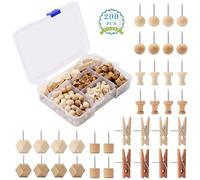 Ticeed 200 Piezas Chinchetas de Madera Pines de Madera para Tablero de Anuncios de Corcho Chinchetas De Mapa Decorativas para Tablón de Anuncios Mapa Chinchetas(5 Tipos, 2 Colores)