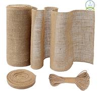 Ticeed Camino de Mesa de Tela Arpillera Mantel de Yute (30cm x10m) Rollo de Arpillera de Yute Natural para Camino de Mesa con Cordel y Cinta de Arpillera Decoración de Mesa Boda Fiesta