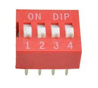 Ticfox 50 Piezas Interruptor DIP de 4 Vías,Módulos de Interruptor de Tipo Deslizante 2 Pines 2,54mm Interruptor Palanca de Paso Rojo para Procesamiento de Datos, Control Remoto